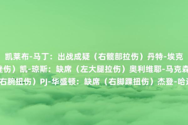 凯莱布-马丁：出战成疑（右髋部拉伤）丹特-埃克萨姆：出战成疑（右脚挫伤）凯-琼斯：缺席（左大腿拉伤）奥利维耶-马克森斯-普罗斯珀：缺席（右腕扭伤）PJ-华盛顿：缺席（右脚踝扭伤）杰登-哈迪：缺席（右脚踝扭伤）安东尼-戴维斯：缺席（左内收肌拉伤）丹尼尔-加福德：缺席（右膝扭伤）德里克-利夫利二世：缺席（右脚踝应力性骨折）凯里-欧文：缺席（左膝扭伤/前交叉韧带挫伤）    体育录像/图片